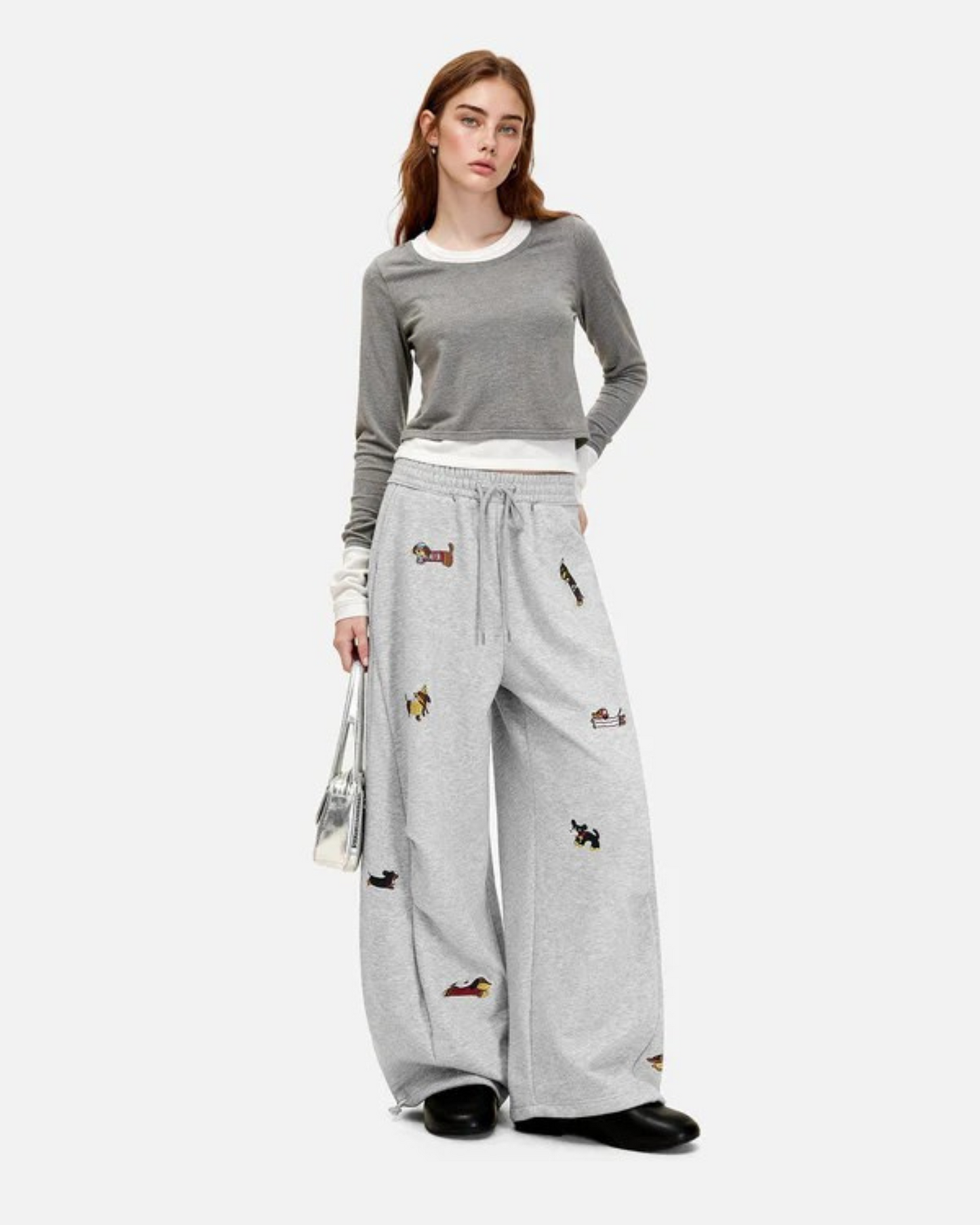 Embroidered Puppy Sweatpants