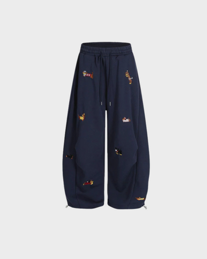 Embroidered Puppy Sweatpants
