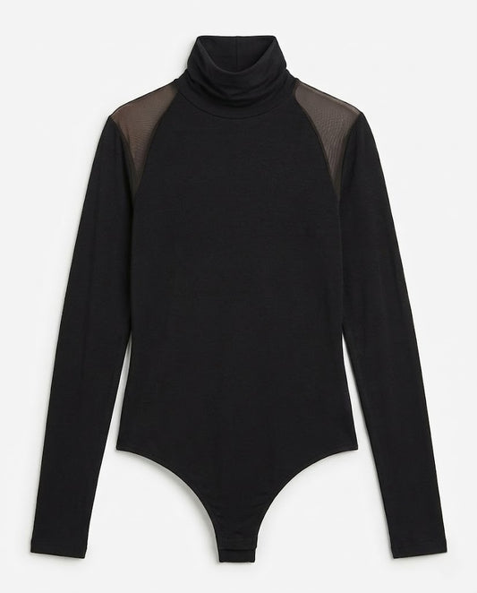 Mesh Shoulder Turtleneck Bodysuit