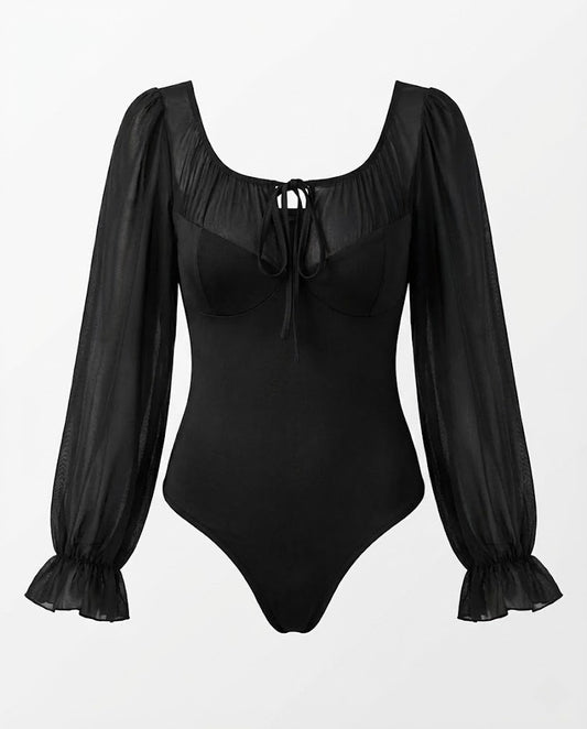 Tie Front Flounce Sleeve Bodysuit