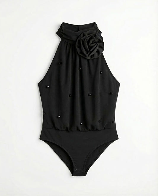 3D Flower Grecian Neck Bodysuit