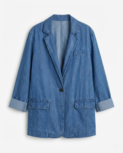 Full Size Button Down Denim Blazer Plus Size